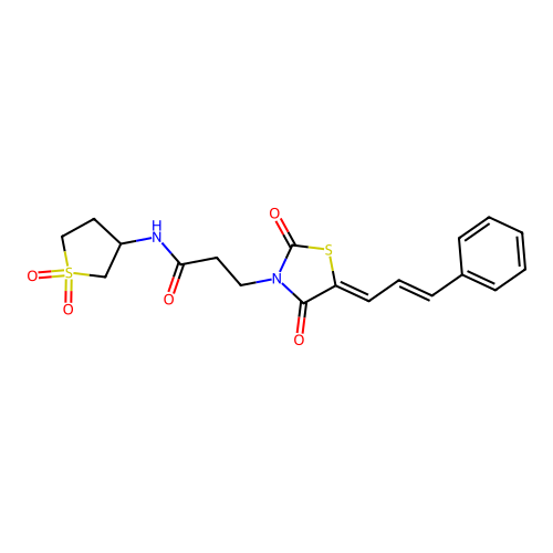 N-(1,1-dioxidotetrahydrothiophen-3-yl)-3-{(5Z)-2,4-dioxo-5-[(2E)-3-phenylprop-2-en-1-ylidene]-1,3-thiazolidin-3-yl}propanamide structure