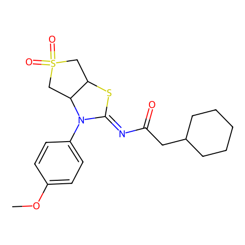 (Z)-2-cyclohexyl-N-(3-(4-methoxyphenyl)-5,5-dioxidotetrahydrothieno[3,4-d]thiazol-2(3H)-ylidene)acetamide structure