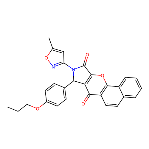 9-(5-methyl-1,2-oxazol-3-yl)-8-(4-propoxyphenyl)-8,9-dihydrobenzo[7,8]chromeno[2,3-c]pyrrole-7,10-dione structure