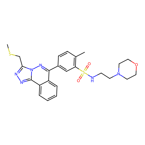 2-methyl-5-(3-((methylthio)methyl)-[1,2,4]triazolo[3,4-a]phthalazin-6-yl)-N-(2-morpholinoethyl)benzenesulfonamide structure