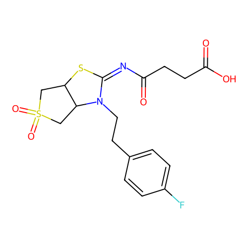 4-{[(2Z)-3-[2-(4-fluorophenyl)ethyl]-5,5-dioxidotetrahydrothieno[3,4-d][1,3]thiazol-2(3H)-ylidene]amino}-4-oxobutanoic acid structure