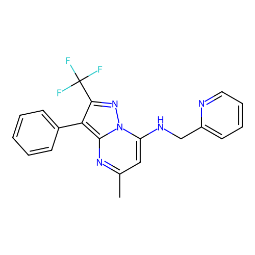 5-methyl-3-phenyl-N-(pyridin-2-ylmethyl)-2-(trifluoromethyl)pyrazolo[1,5-a]pyrimidin-7-amine structure
