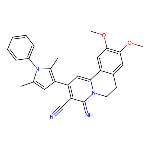 2-(2,5-dimethyl-1-phenyl-1H-pyrrol-3-yl)-4-imino-9,10-dimethoxy-6,7-dihydro-4H-pyrido[2,1-a]isoquinoline-3-carbonitrile structure