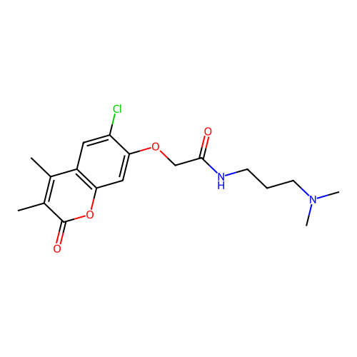 2-((6-chloro-3,4-dimethyl-2-oxo-2H-chromen-7-yl)oxy)-N-(3-(dimethylamino)propyl)acetamide structure