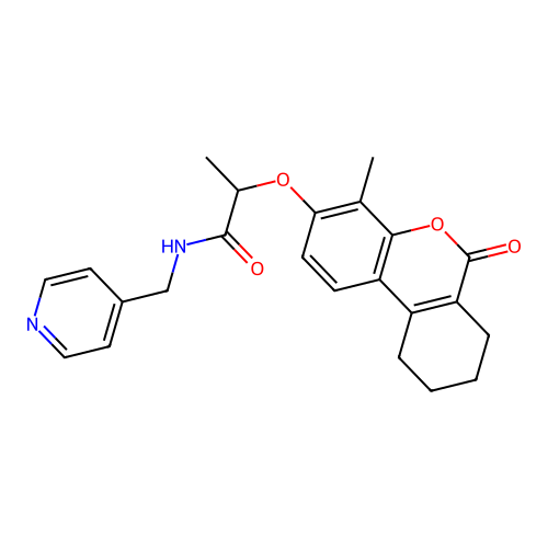 2-((4-methyl-6-oxo-7,8,9,10-tetrahydro-6H-benzo[c]chromen-3-yl)oxy)-N-(pyridin-4-ylmethyl)propanamide structure