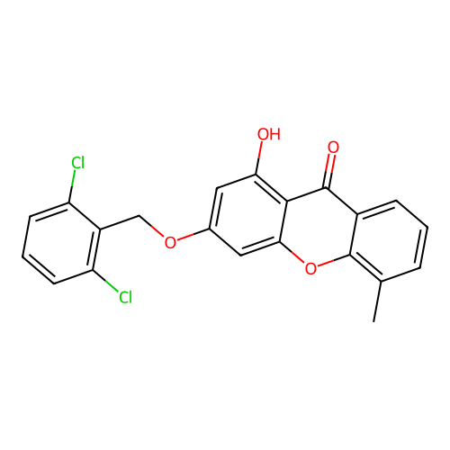 3-((2,6-dichlorobenzyl)oxy)-1-hydroxy-5-methyl-9H-xanthen-9-one structure