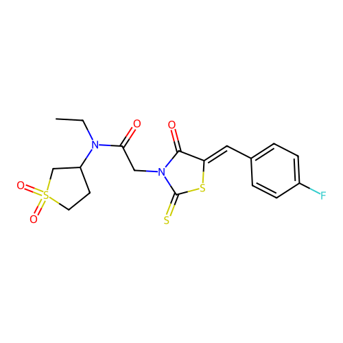 N-(1,1-dioxidotetrahydrothiophen-3-yl)-N-ethyl-2-[(5Z)-5-(4-fluorobenzylidene)-4-oxo-2-thioxo-1,3-thiazolidin-3-yl]acetamide structure