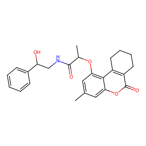 N-(2-hydroxy-2-phenylethyl)-2-((3-methyl-6-oxo-7,8,9,10-tetrahydro-6H-benzo[c]chromen-1-yl)oxy)propanamide structure