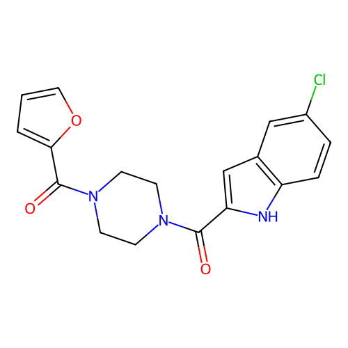 (5-chloro-1H-indol-2-yl)[4-(furan-2-ylcarbonyl)piperazin-1-yl]methanone structure