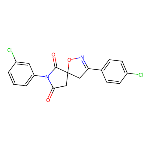 7-(3-chlorophenyl)-3-(4-chlorophenyl)-1-oxa-2,7-diazaspiro[4.4]non-2-ene-6,8-dione structure