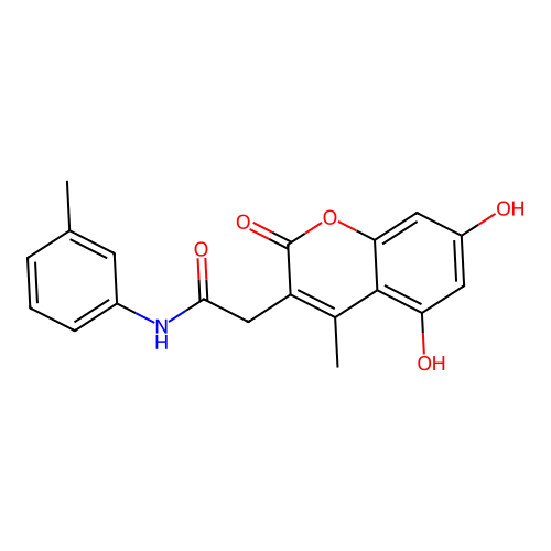 2-(5,7-dihydroxy-4-methyl-2-oxo-2H-chromen-3-yl)-N-(m-tolyl)acetamide structure