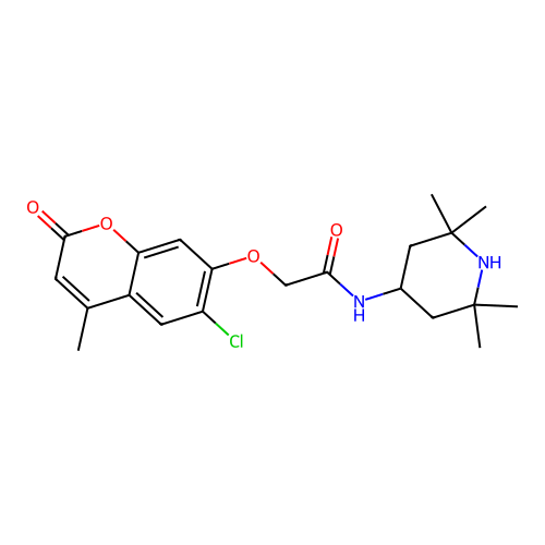 2-(6-chloro-4-methyl-2-oxo-chromen-7-yl)oxy-N-(2,2,6,6-tetramethyl-4-piperidyl)acetamide structure