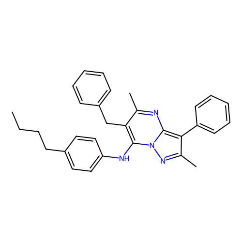 6-benzyl-N-(4-butylphenyl)-2,5-dimethyl-3-phenylpyrazolo[1,5-a]pyrimidin-7-amine structure