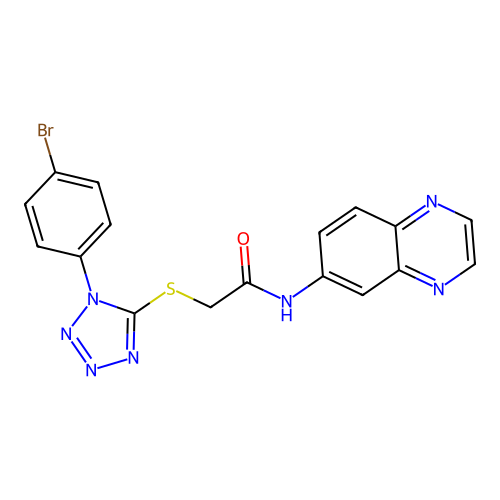 2-{[1-(4-bromophenyl)-1H-tetrazol-5-yl]sulfanyl}-N-(quinoxalin-6-yl)acetamide structure