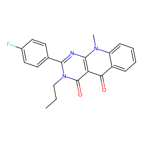 2-(4-fluorophenyl)-10-methyl-3-propylpyrimido[4,5-b]quinoline-4,5(3H,10H)-dione structure