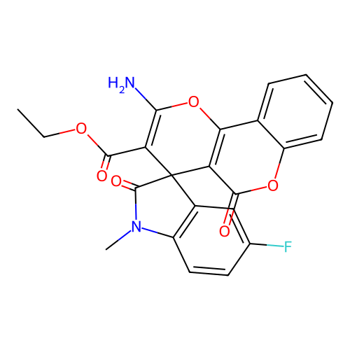 ethyl 2'-amino-5-fluoro-1-methyl-2,5'-dioxo-5'H-spiro[indoline-3,4'-pyrano[3,2-c]chromene]-3'-carboxylate structure