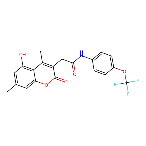 2-(5-hydroxy-4,7-dimethyl-2-oxo-2H-chromen-3-yl)-N-(4-(trifluoromethoxy)phenyl)acetamide structure