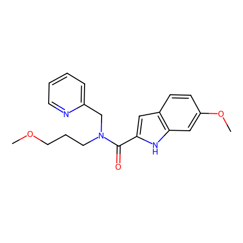 6-methoxy-N-(3-methoxypropyl)-N-(pyridin-2-ylmethyl)-1H-indole-2-carboxamide structure