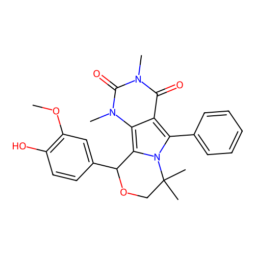 10-(4-hydroxy-3-methoxyphenyl)-1,3,7,7-tetramethyl-5-phenyl-1,7,8,10-tetrahydro-2H-pyrimido[4',5':3,4]pyrrolo[2,1-c][1,4]oxazine-2,4(3H)-dione structure