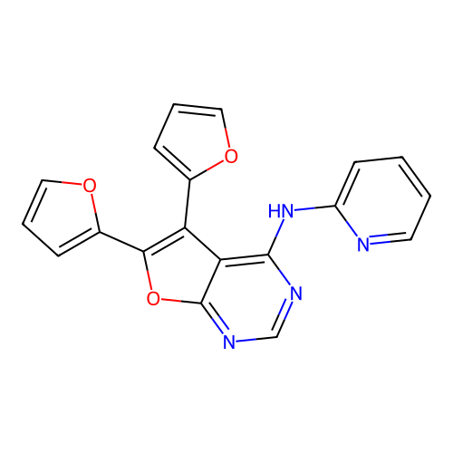 5,6-bis(furan-2-yl)-N-pyridin-2-ylfuro[2,3-d]pyrimidin-4-amine structure