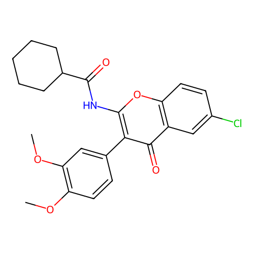 N-(6-chloro-3-(3,4-dimethoxyphenyl)-4-oxo-4H-chromen-2-yl)cyclohexanecarboxamide structure