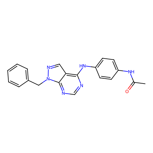 N-(4-((1-benzyl-1H-pyrazolo[3,4-d]pyrimidin-4-yl)amino)phenyl)acetamide structure