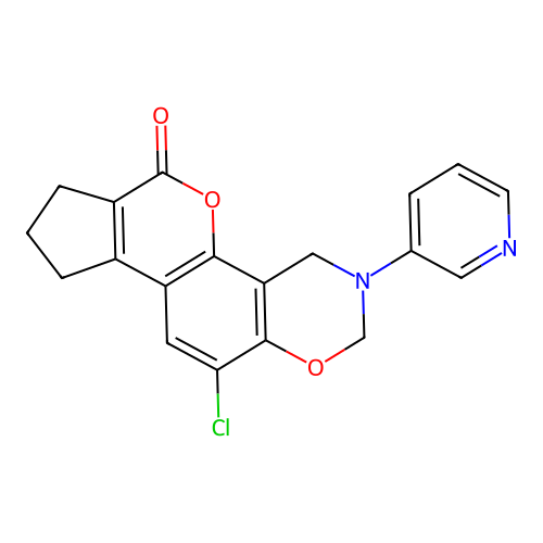11-chloro-3-(pyridin-3-yl)-3,4,8,9-tetrahydro-2H-cyclopenta[3,4]chromeno[8,7-e][1,3]oxazin-6(7H)-one structure