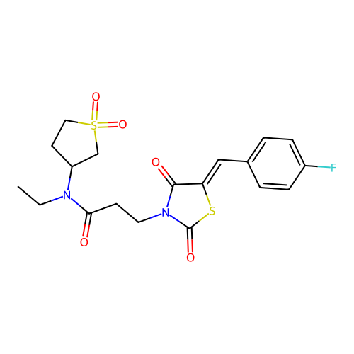 N-(1,1-dioxidotetrahydrothiophen-3-yl)-N-ethyl-3-[(5Z)-5-(4-fluorobenzylidene)-2,4-dioxo-1,3-thiazolidin-3-yl]propanamide structure