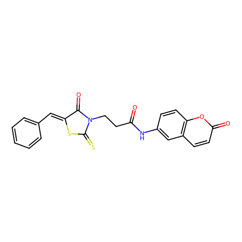 (Z)-3-(5-benzylidene-4-oxo-2-thioxothiazolidin-3-yl)-N-(2-oxo-2H-chromen-6-yl)propanamide structure