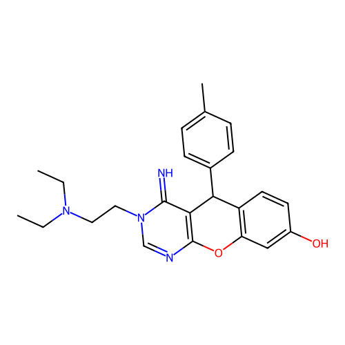 3-(2-diethylaminoethyl)-4-imino-5-(4-methylphenyl)-5H-chromeno[2,3-d]pyrimidin-8-ol structure