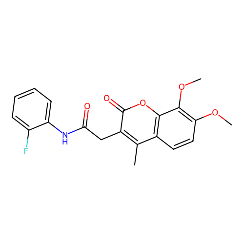 2-(7,8-dimethoxy-4-methyl-2-oxo-2H-chromen-3-yl)-N-(2-fluorophenyl)acetamide structure