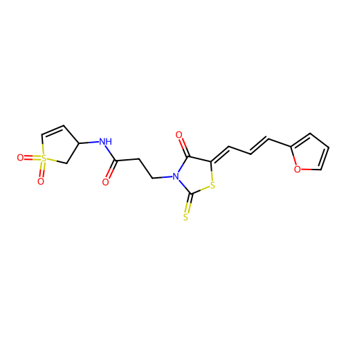 N-(1,1-dioxido-2,3-dihydrothiophen-3-yl)-3-((Z)-5-((E)-3-(furan-2-yl)allylidene)-4-oxo-2-thioxothiazolidin-3-yl)propanamide structure