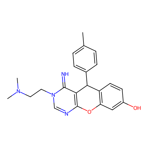 3-(2-dimethylaminoethyl)-4-imino-5-(4-methylphenyl)-5H-chromeno[2,3-d]pyrimidin-8-ol structure