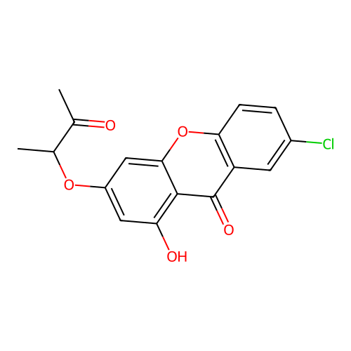 7-chloro-1-hydroxy-3-((3-oxobutan-2-yl)oxy)-9H-xanthen-9-one structure