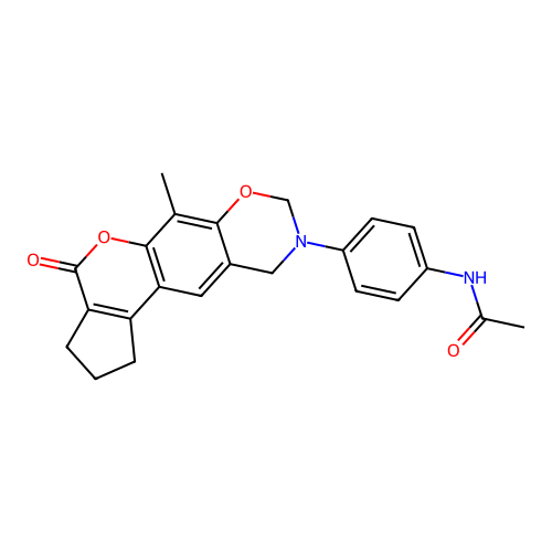 N-(4-(6-methyl-4-oxo-2,3-dihydro-1H-cyclopenta[3,4]chromeno[6,7-e][1,3]oxazin-9(4H,8H,10H)-yl)phenyl)acetamide structure