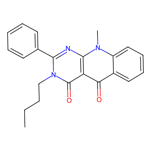 3-butyl-10-methyl-2-phenylpyrimido[4,5-b]quinoline-4,5(3H,10H)-dione structure