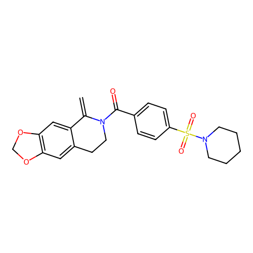 (5-methylene-7,8-dihydro-[1,3]dioxolo[4,5-g]isoquinolin-6(5H)-yl)(4-(piperidin-1-ylsulfonyl)phenyl)methanone structure