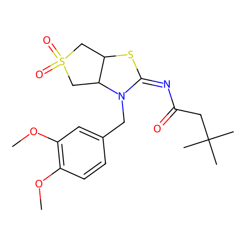 (Z)-N-(3-(3,4-dimethoxybenzyl)-5,5-dioxidotetrahydrothieno[3,4-d]thiazol-2(3H)-ylidene)-3,3-dimethylbutanamide structure