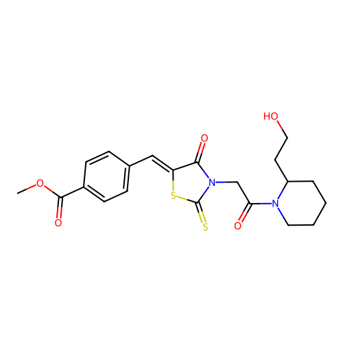 (Z)-methyl 4-((3-(2-(2-(2-hydroxyethyl)piperidin-1-yl)-2-oxoethyl)-4-oxo-2-thioxothiazolidin-5-ylidene)methyl)benzoate structure