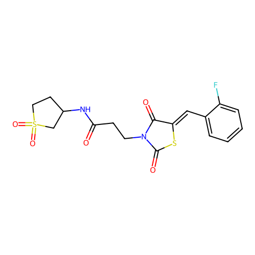 N-(1,1-dioxidotetrahydrothiophen-3-yl)-3-[(5Z)-5-(2-fluorobenzylidene)-2,4-dioxo-1,3-thiazolidin-3-yl]propanamide structure