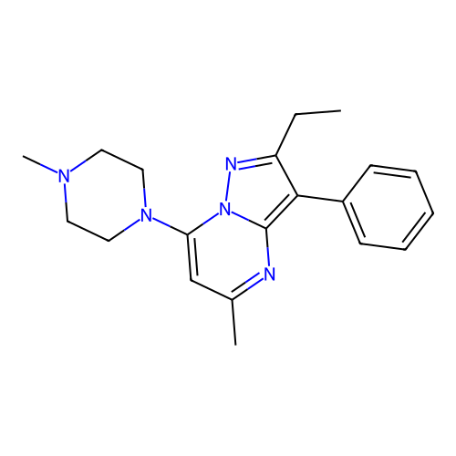 2-Ethyl-5-methyl-7-(4-methylpiperazin-1-yl)-3-phenylpyrazolo[1,5-a]pyrimidine structure