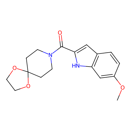 1,4-dioxa-8-azaspiro[4.5]dec-8-yl(6-methoxy-1H-indol-2-yl)methanone structure