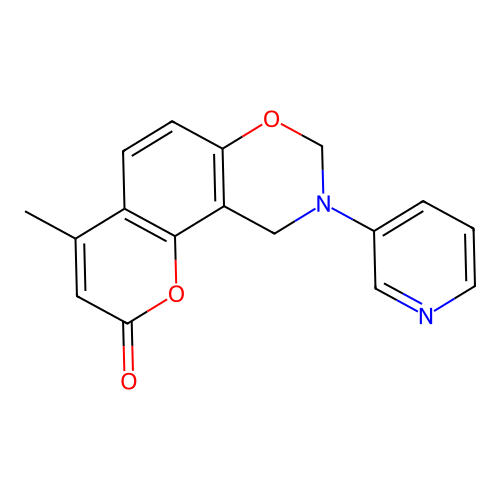 4-methyl-9-(pyridin-3-yl)-9,10-dihydro-2H,8H-chromeno[8,7-e][1,3]oxazin-2-one structure