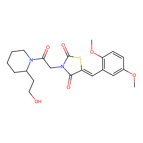 (5Z)-5-(2,5-dimethoxybenzylidene)-3-{2-[2-(2-hydroxyethyl)piperidin-1-yl]-2-oxoethyl}-1,3-thiazolidine-2,4-dione structure