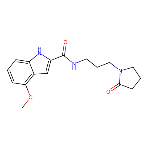 4-methoxy-N-[3-(2-oxopyrrolidin-1-yl)propyl]-1H-indole-2-carboxamide structure