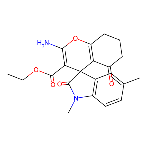 ethyl 2-amino-1',5'-dimethyl-2',5-dioxo-1',2',5,6,7,8-hexahydrospiro[chromene-4,3'-indole]-3-carboxylate structure