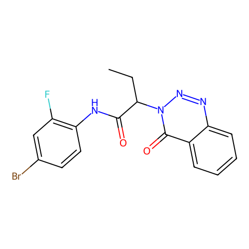 N-(4-bromo-2-fluorophenyl)-2-(4-oxo-1,2,3-benzotriazin-3(4H)-yl)butanamide structure
