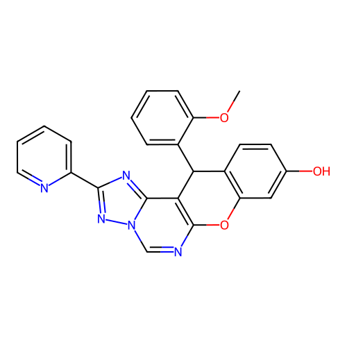 12-(2-methoxyphenyl)-2-(pyridin-2-yl)-12H-chromeno[3,2-e][1,2,4]triazolo[1,5-c]pyrimidin-9-ol structure