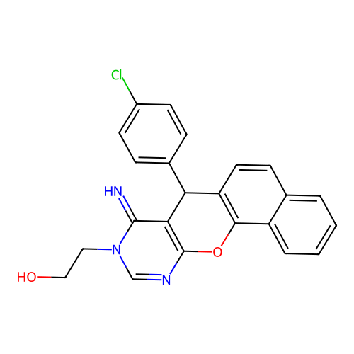 2-(7-(4-chlorophenyl)-8-imino-7H-benzo[7,8]chromeno[2,3-d]pyrimidin-9(8H)-yl)ethanol structure
