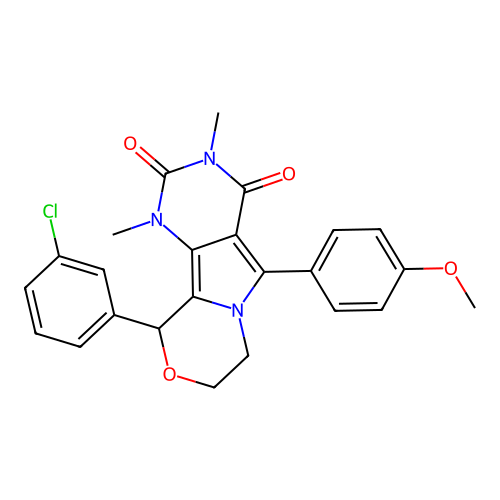 10-(3-chlorophenyl)-5-(4-methoxyphenyl)-1,3-dimethyl-1,7,8,10-tetrahydro-2H-pyrimido[4',5':3,4]pyrrolo[2,1-c][1,4]oxazine-2,4(3H)-dione structure